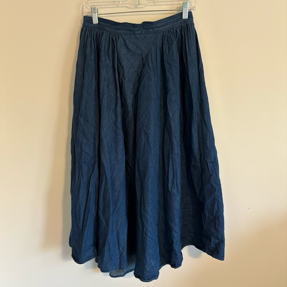 Vintage BIS Paris Beverly Hills 100% Cotton Jean Prairie Skirt UE Size 44 Pocket